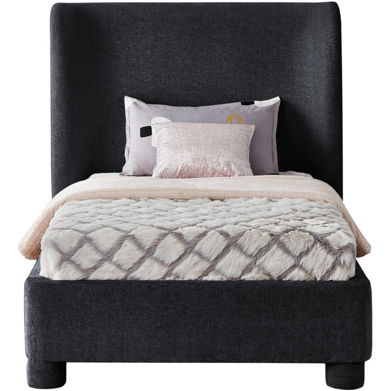Hridhaan Upholstered Unfinished Wingback Bed, Twin, Black Chenille Fabric