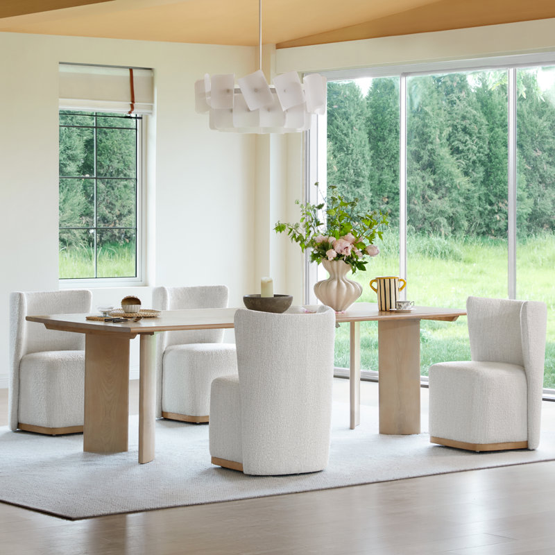 Geelt Upholstered Wingback Dining Chairs with Casters, Pearl Performance Boucle