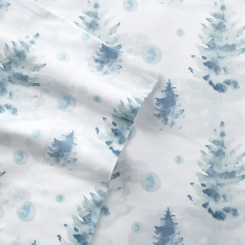 Micro Flannel® Printed Deep-Pocket Sheet Set, King Sheet Set with 2 Pillowcases, Watercolor Pines