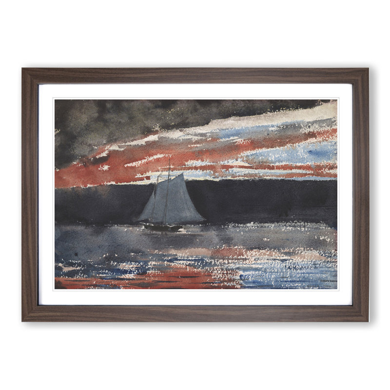 Schooner at Sunset by Winslow Homer - Picture Frame Painting, Walnut Framed, 36cm H x 48cm W x 2cm D