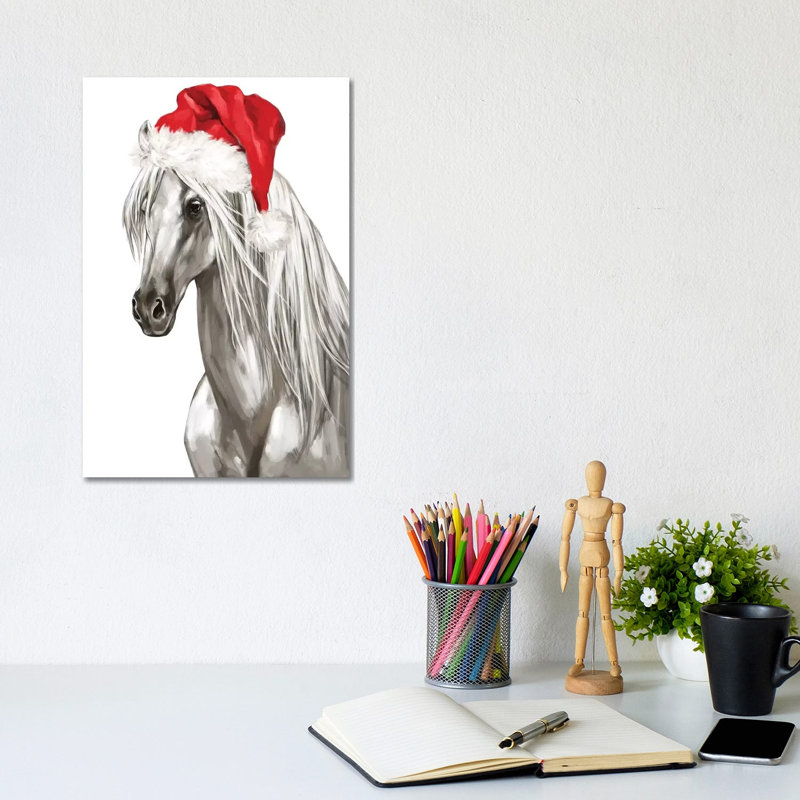 Christmas White Horse 1 Piece Wrapped Canvas Wall Art, 20.32 cm H x 30.48 cm W