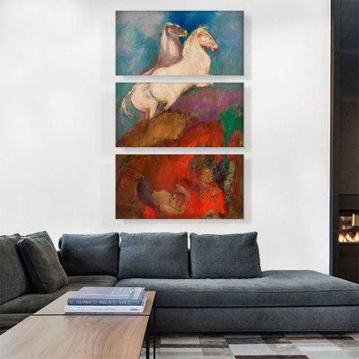 La Chute De Phaeton 1910 by Odilon Redon - 3 Piece Wrapped Canvas Painting Print Set