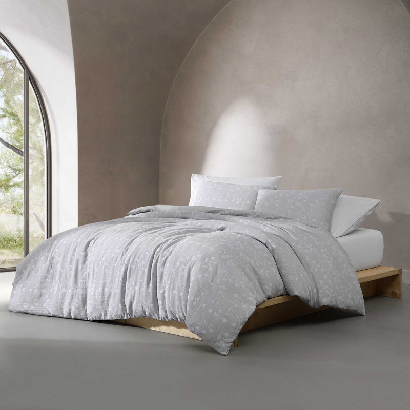 Ensemble floral gris Calvin Klein Umbra, Housse de couette pour grand lit et 2 taies décor