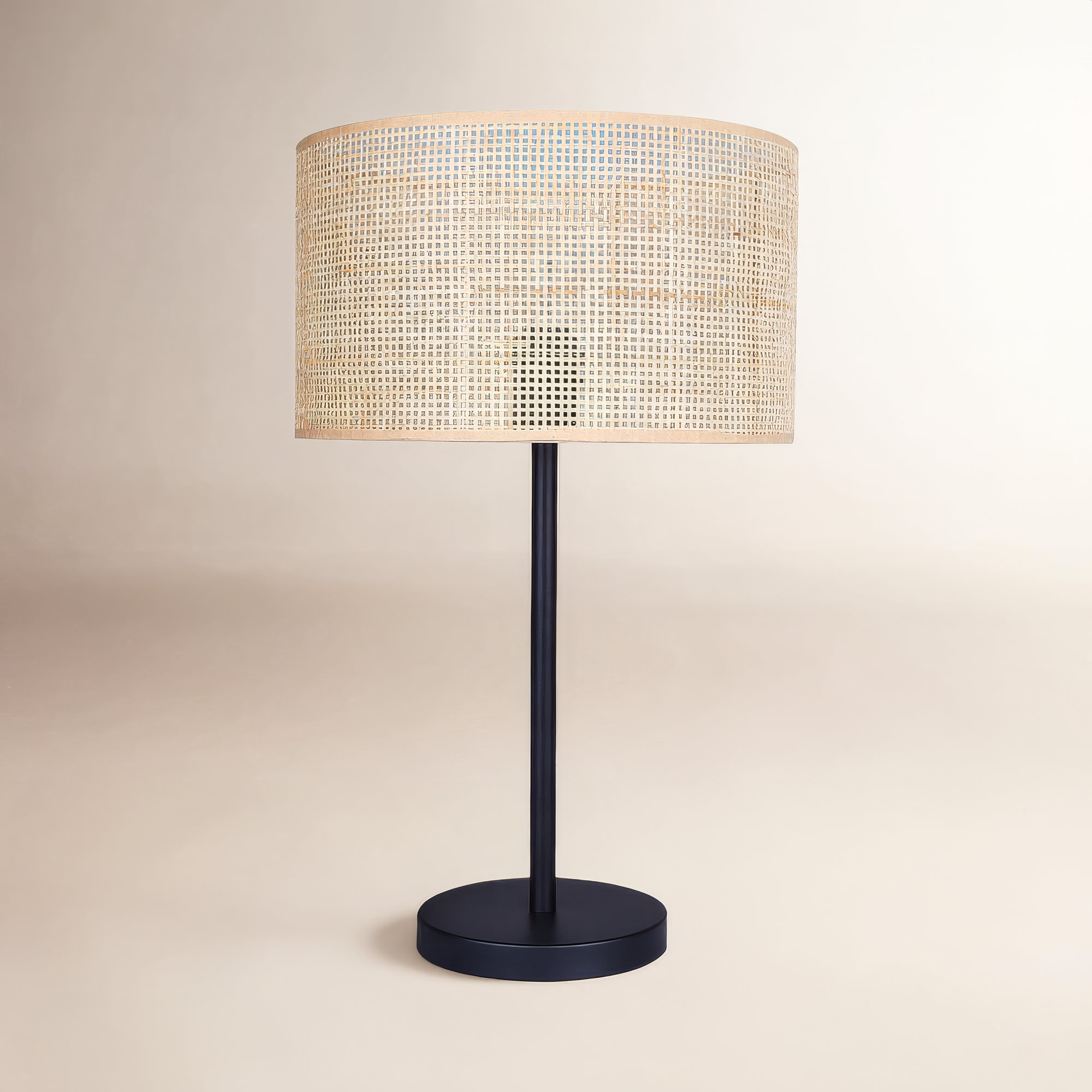 Romola 22 In. Matte Black Table Lamp With Natural Rattan Shade And 3 Way Switch, Natural