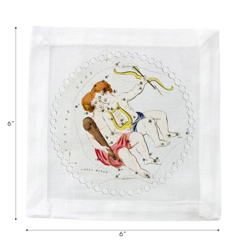 Zodiac Gemini Cotton Sateen Cocktail Napkins, White