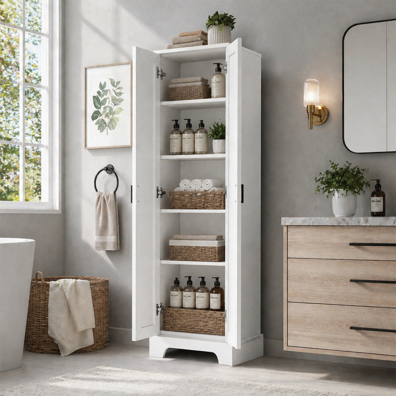 Armoire de salle de bain autoportante 71,2 po Harriett, Blanc