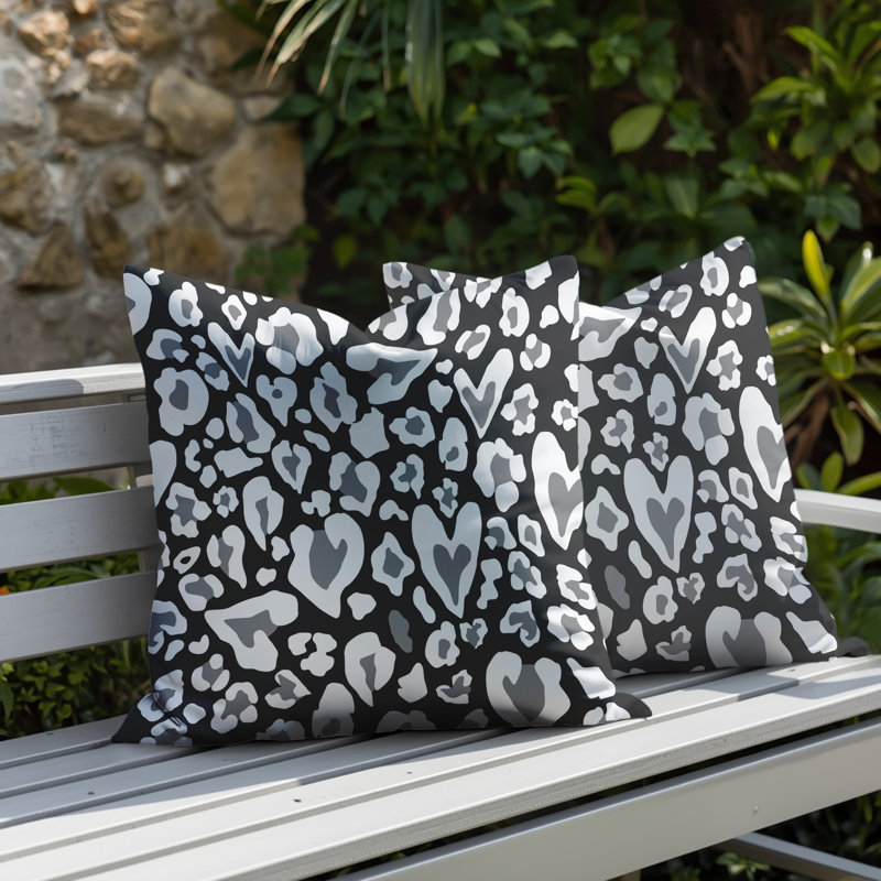 Oreiller réversible intérieur / extérieur à imprimé zébré Bobbi, 16x16, Gris