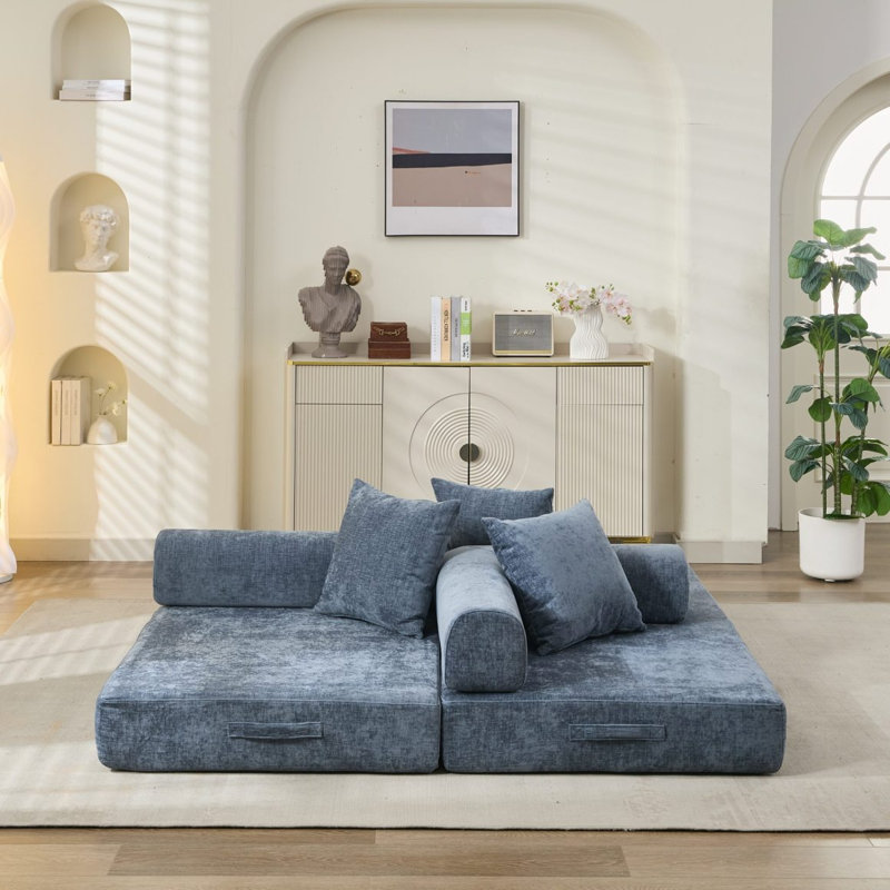 Canapé-lit pliant Boneless Comfy, Chenille bleu