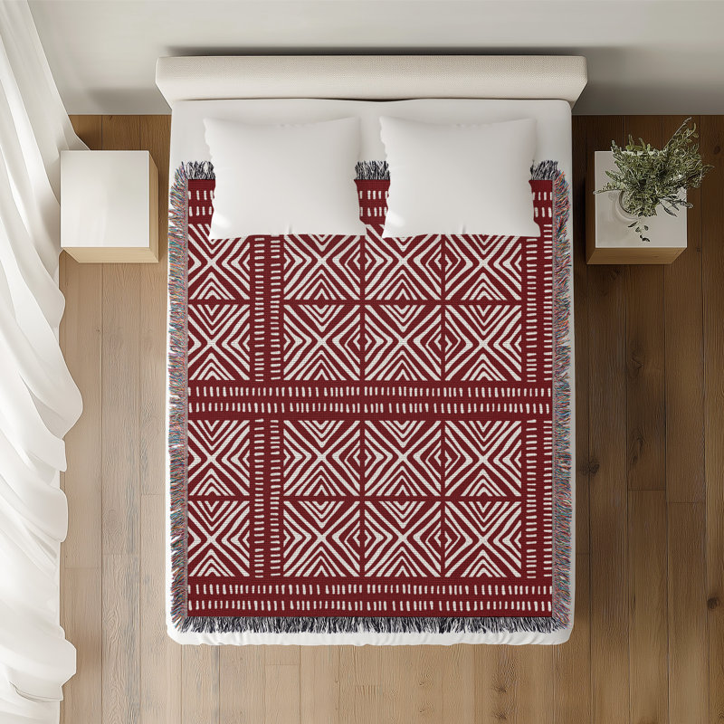 Jeté en coton Thora Tribal, 50 x 70, Rouge