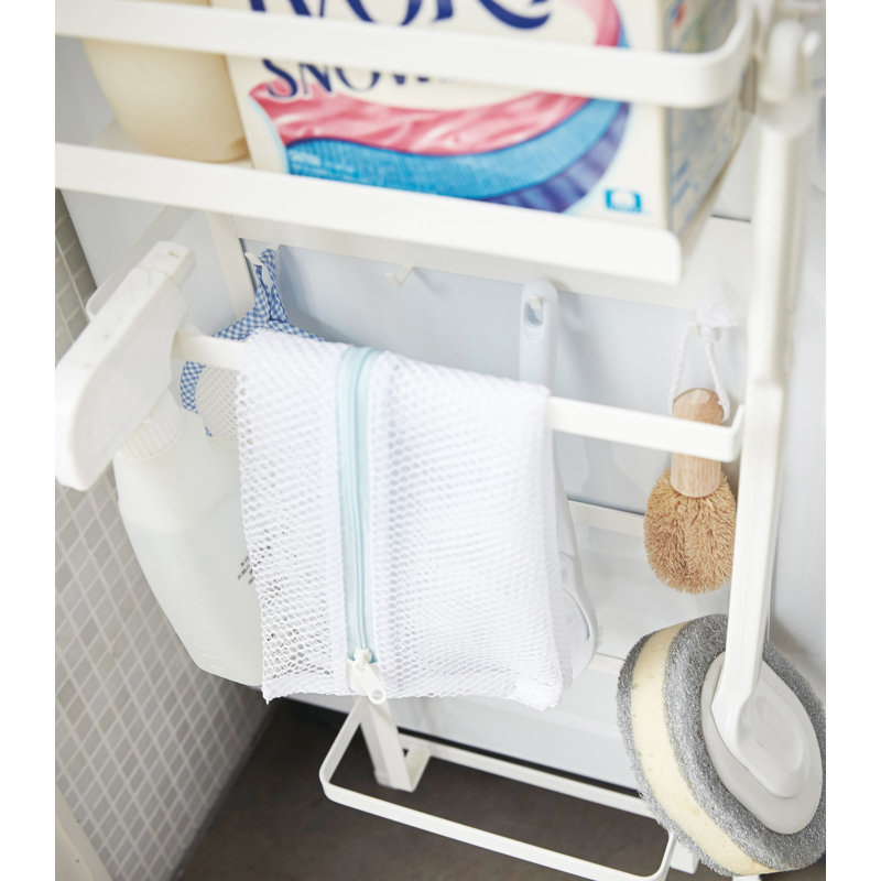White Steel Magnetic Laundry Organizer with Ash Wood Handles