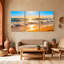 Plage, coucher de soleil, vagues, océan, ciel, réflexion, lumière de sable, ensemble de 3 impressions sur toile-92389286