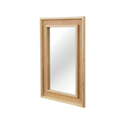 Natural Wood Color 20"x30" Rattan Rectangle Solid Wood Frame Decorative Mirror,For Farmhouse,Bathroom,Home Decor,Entryway