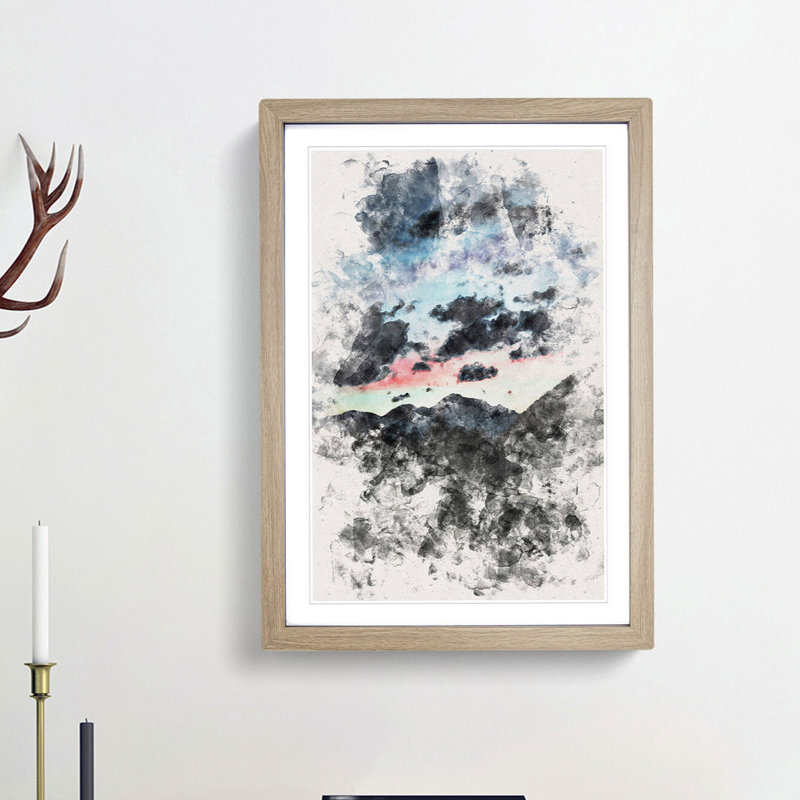 Mountain Below the Clouds - Framed Print, 87cm H x 62cm W x 2cm D, Oak Framed