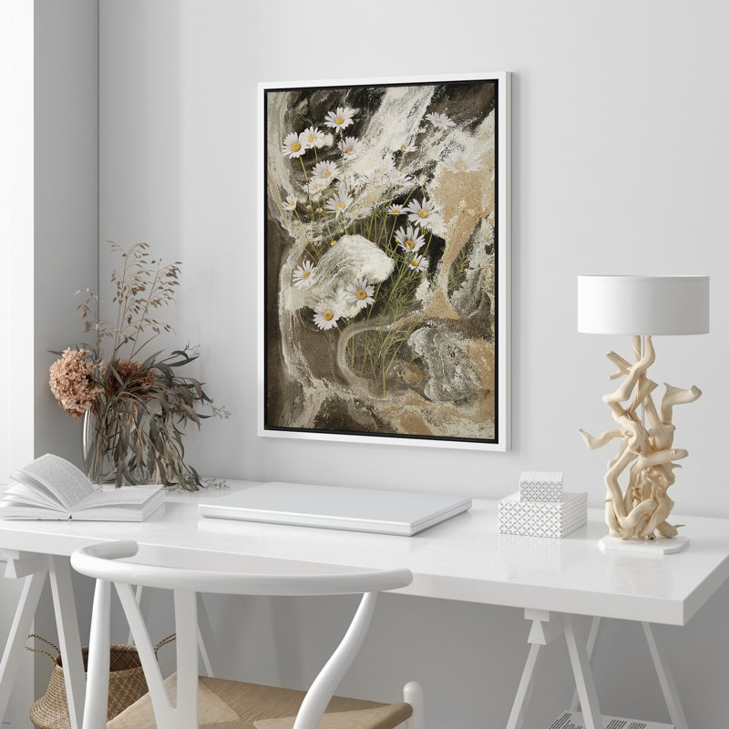 Reproduction d'art sur toile encadrée, "Green Daisy Flowers", Blanc, H 36 po x l 24 po