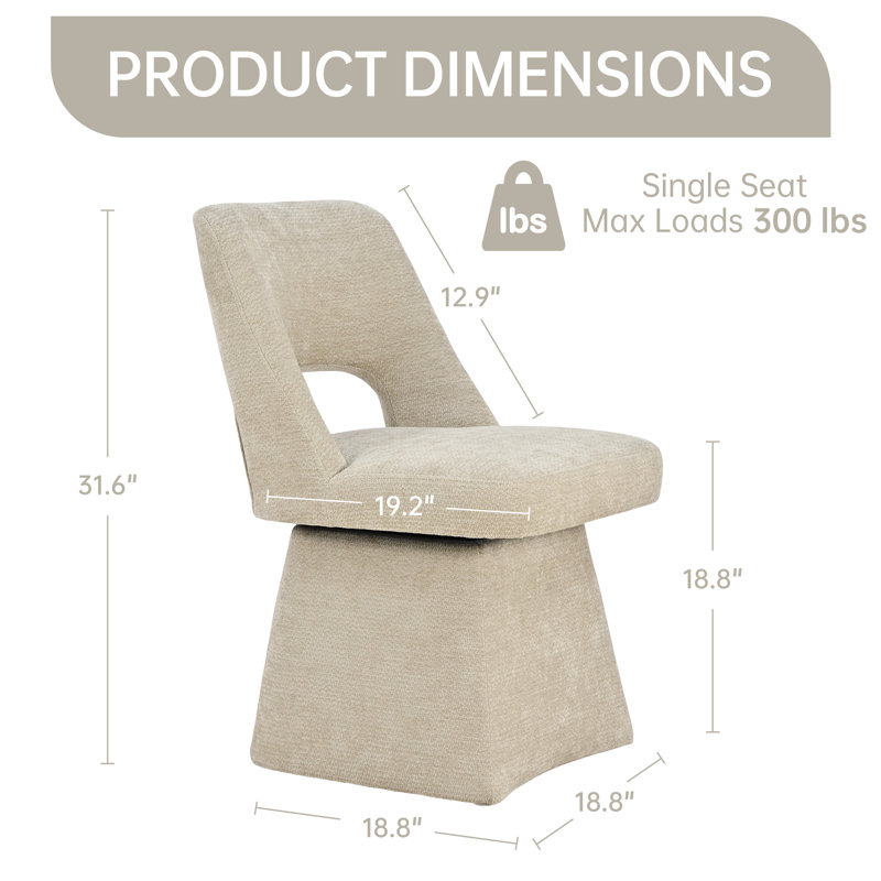 Modern Chenille Swivel Dining Chair, Open Back – 360° Rotating Design for Dining Room, Khaki