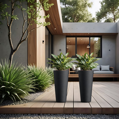 Grand pot à fleurs de 16 po en béton noir mat avec trou de drainage pour l'intérieur et l'extérieur (intérieur amélioré)