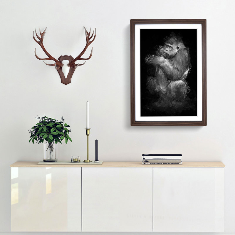 Lowland Gorilla in Abstract - Picture Frame Painting Print, Walnut Framed, 48cm H x 36cm W x 2cm D