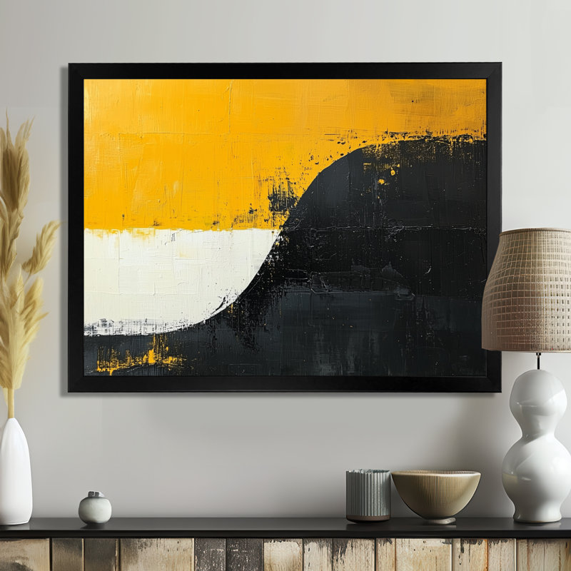 Grey And Black Abstract Shapes Reflections II - Abstract Large Wall Art, 30" H x 40" W, Single Picture Framed, Black