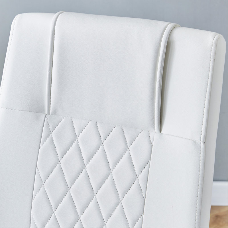 Chaises de salle à manger en similicuir, Blanc, Argent argent, Ensemble de 4