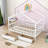 Wood House Bed with 2 Drawers, Roof Design and Guardrails-592641503-592641496