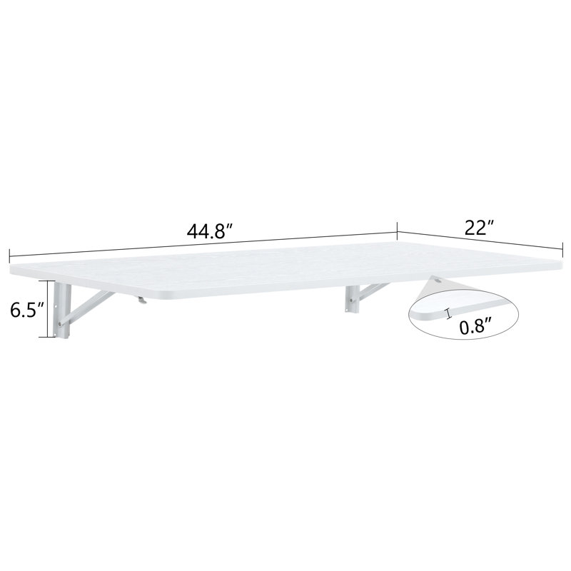 Table pliante murale, H 6,5 po x l 44,8 po x P 22 po, Blanc
