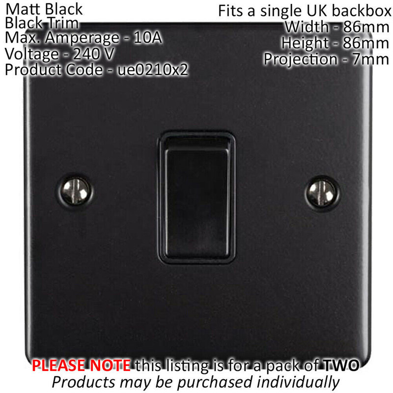 2 PACK 1 Gang Single Metal Light Switch ANTIQUE BRASS 2 Way 10A Black Trim, Black, Matte Black