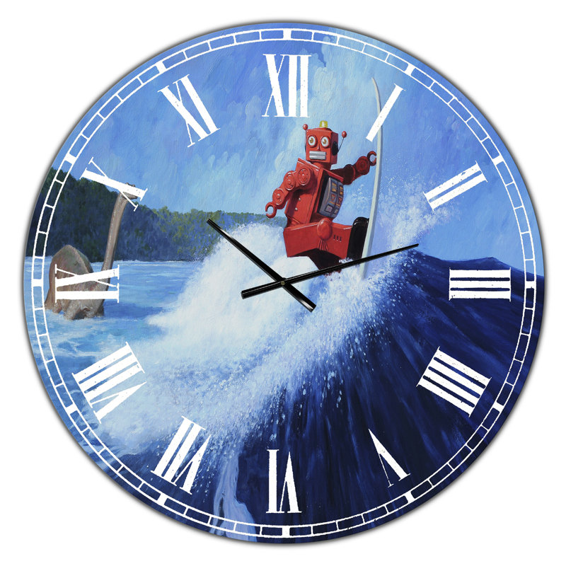 Surfer Joe - Grande horloge murale moderne, Surdimensionné