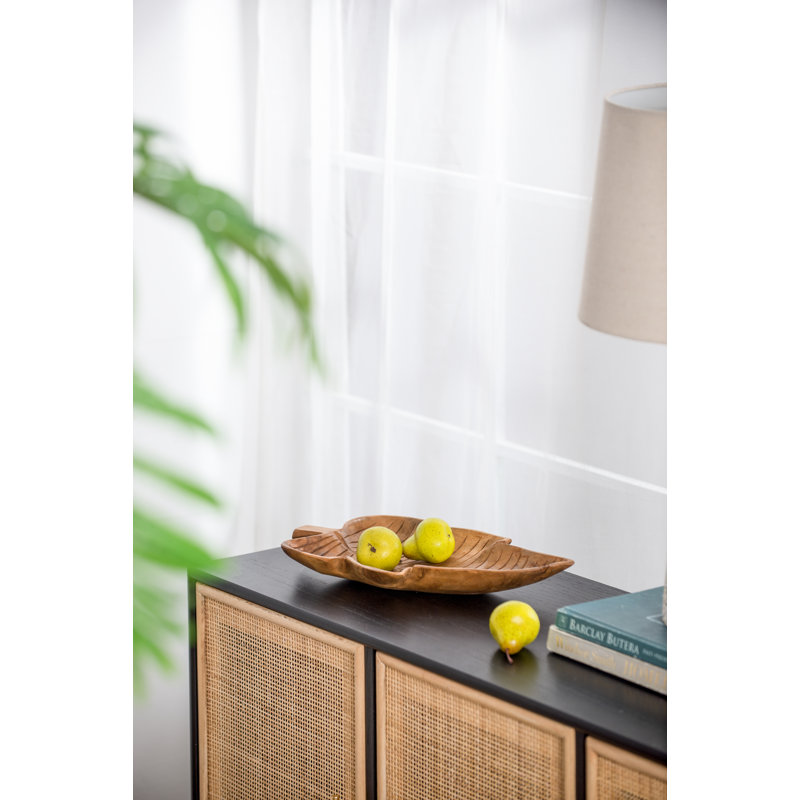 Plateau à feuilles de teck - 15,5 po x 9,5 po x 2,5 po - bois de teck