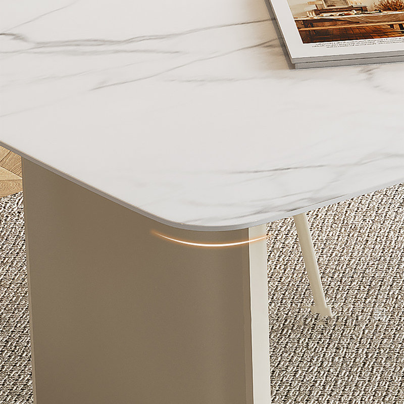 Modern Rectangular Dining Table with Rock Slab, 31.9"H x 55.1"L x 31.5"W