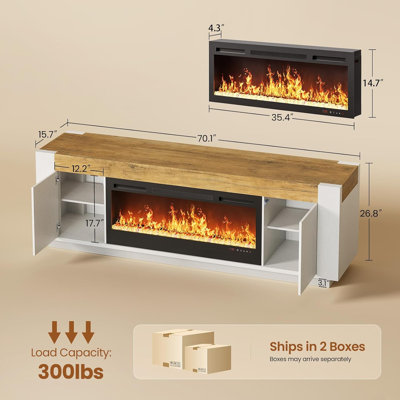 70" Farmhouse Fireplace TV Stand for 80 Inch TV with Storage, Brown
