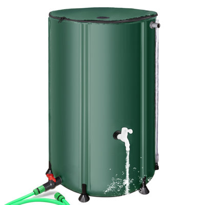 100 Gallon Collapsible Rain Barrel With Filter, 2 Spigots & Overflow Kit — Portable Pvc Rainwater Collection Tank For Gutters, Garden & Outdoor Water Storage