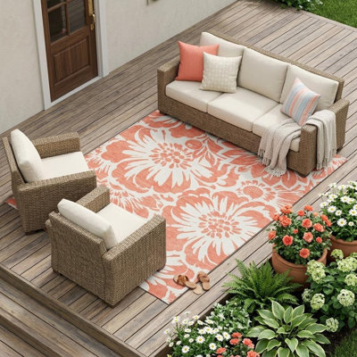 Tapis extérieur lavable antidérapant 8 pi x 10 pi saumon et ivoire