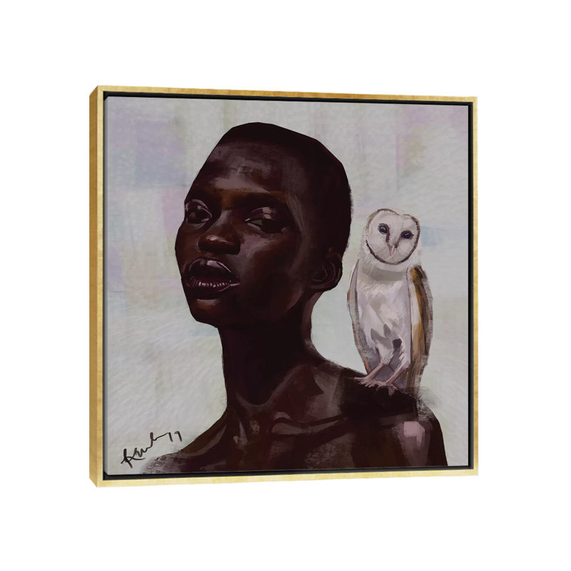 Barn Owl by Adekunle Adeleke - Painting, No Mat, 18'' H x 18'' W x 1.5'' D, Gold Framed Canvas