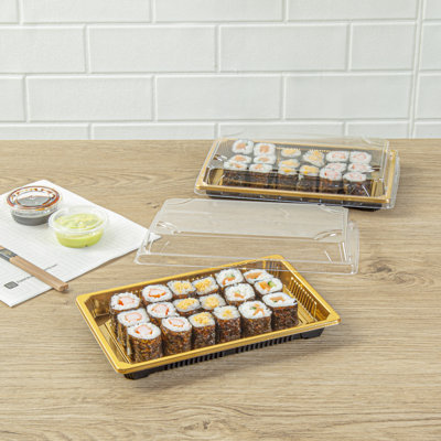 Restaurantware Plastic Sushi Trays 100 Pack of 8.2 x 5.3 x 1.57 Inch With Clear Lids Leak-Resistant Sushi Take Out Boxes Stackable Containers For Grab-And-Go