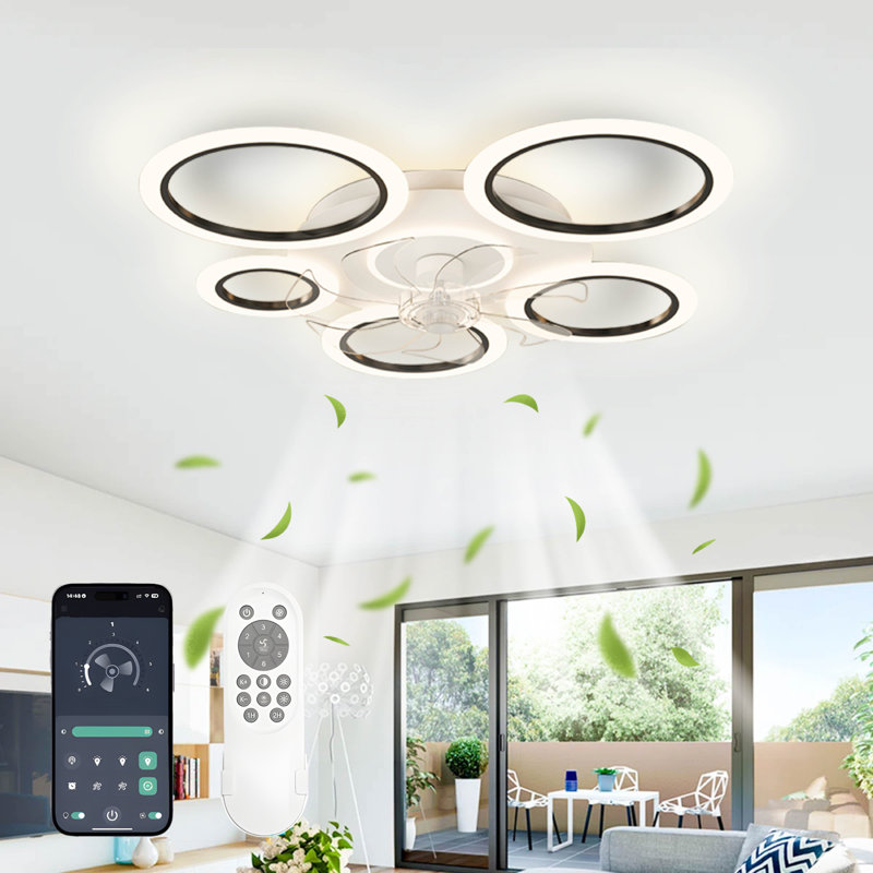 35" Modern Ceiling Fan with Light, 3-Color Dimmable LED, Indoor Remote Control, Reversible Motor, Satin Black