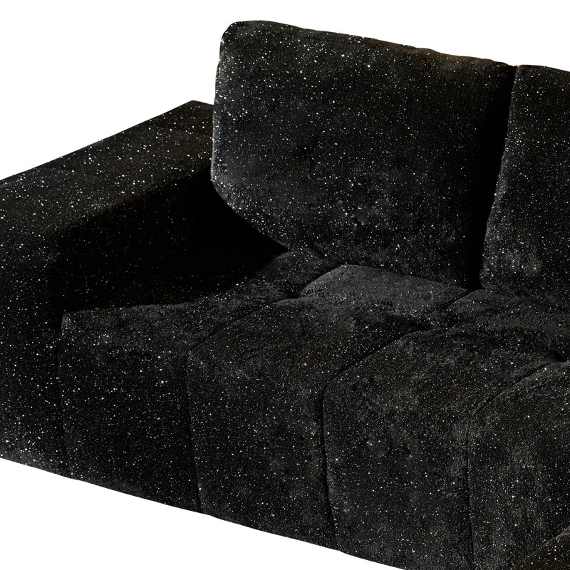 Canapé modulaire en tissu lurex argenté 2 pièces Boneless, Polyester noir, Orienté à droite