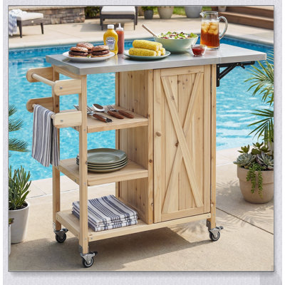 Foldable Stainless Steel Outdoor Kitchen Island with Lockable Wheels, Storage, and Towel Rack for Patio Use