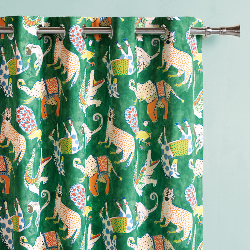 Hullabaloo 100% Cotton Room Darkening Curtain Single Panel, Green, 96" W x 84" L