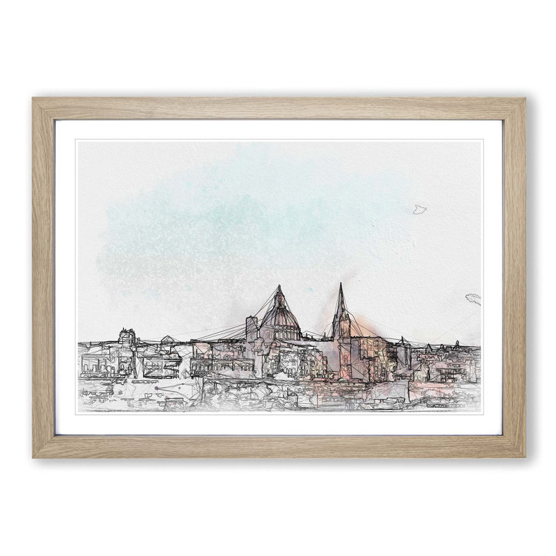 View of Valletta in Malta in Abstract - Picture Frame Graphic Art Print on MDF, Oak, 40cm H x 60cm W x 2cm D