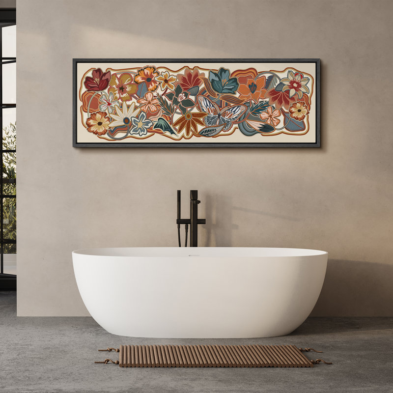 Abstrait botanique floral automnal vibrant, H 20 po x l 60 po, Noir, noir, noir, noir