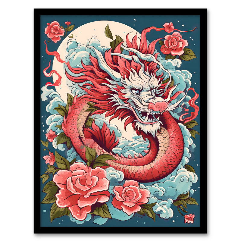 Alah Fantasy Dragon Floral Roses 2024 Chinese Year Of The Dragon - Single Picture Frame Print