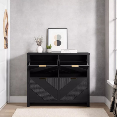 Flip Drawer Shoe Cabinet With Four Compartments Holds 16 To 25 Pairs Slim Freestanding Entryway Cabinet