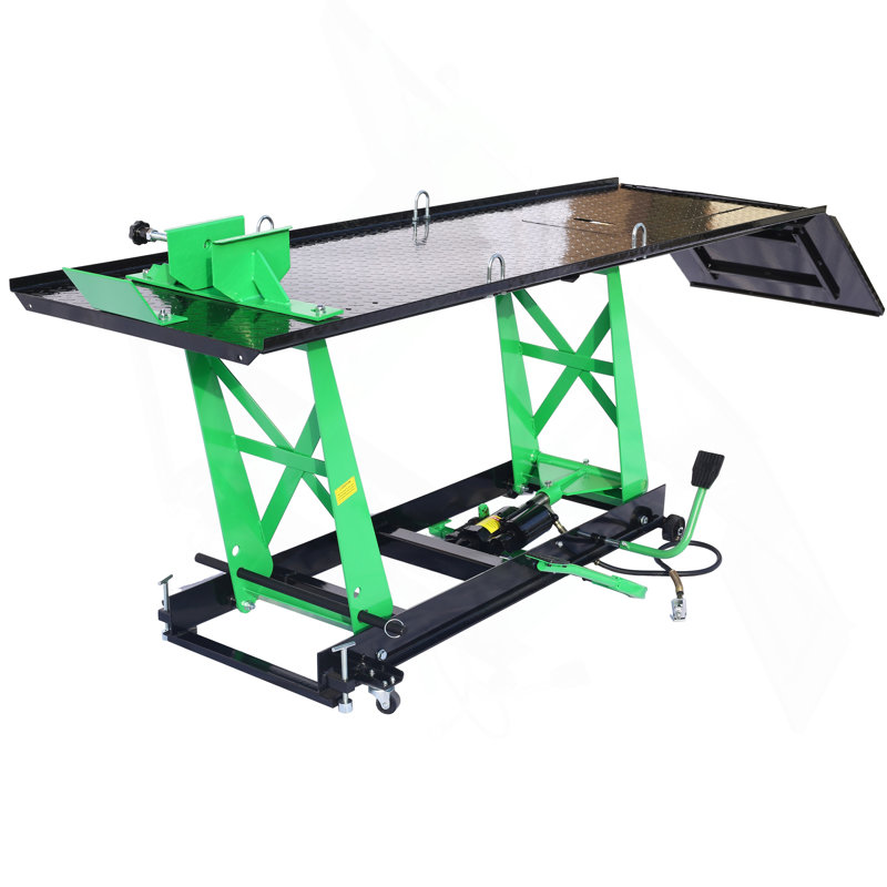 Élévateur pneumatique pneumatique 1000 lb Table élévatrice de capacité mobile pour VTT / motocyclettes, cric manuel / pneumatique robuste avec rampe amovible