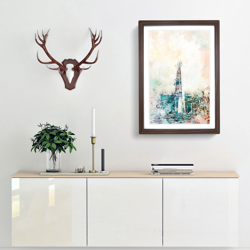 The Shard Building London in Abstract - Framed Print, 76cm H x 50cm W x 2cm D, Walnut