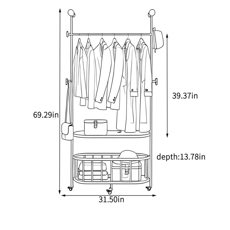 Élégante garde-robe avec paniers à tablettes, Noyer
