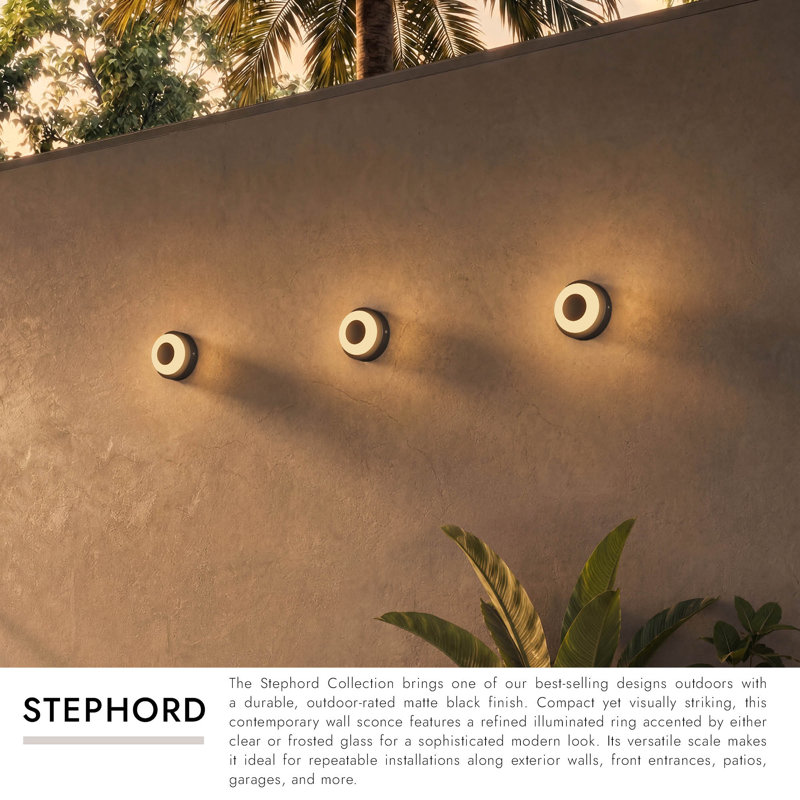 Stephord Outdoor Sconce, Black/Frosted Glass