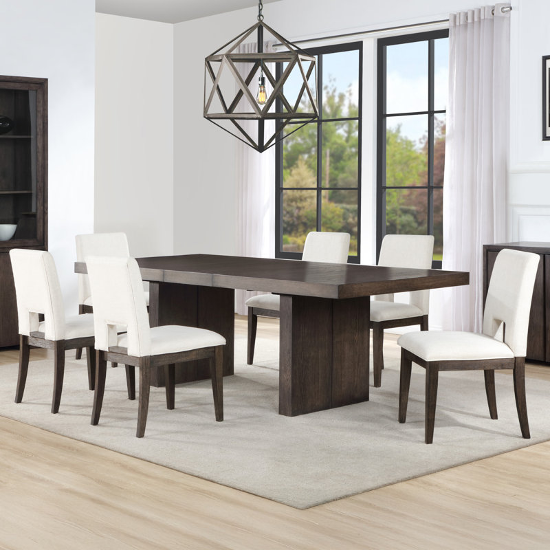 Pryor 78"-96" Extendable Dining Table Set, Eggshell White, 7 Pieces: Table, 6 Chairs