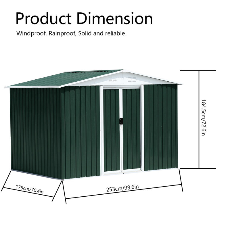 8x6 Ft Outdoor Metal Shed, , Galvanized Steel & Aluminum Alloy Material, Weather , For Garden Equipment Storage 8ft X 6ft House, Frame, , Keeps Sporting Goods Organized