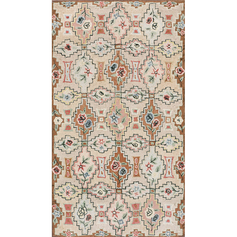 Tapis ivoire antique en laine crocheté antique