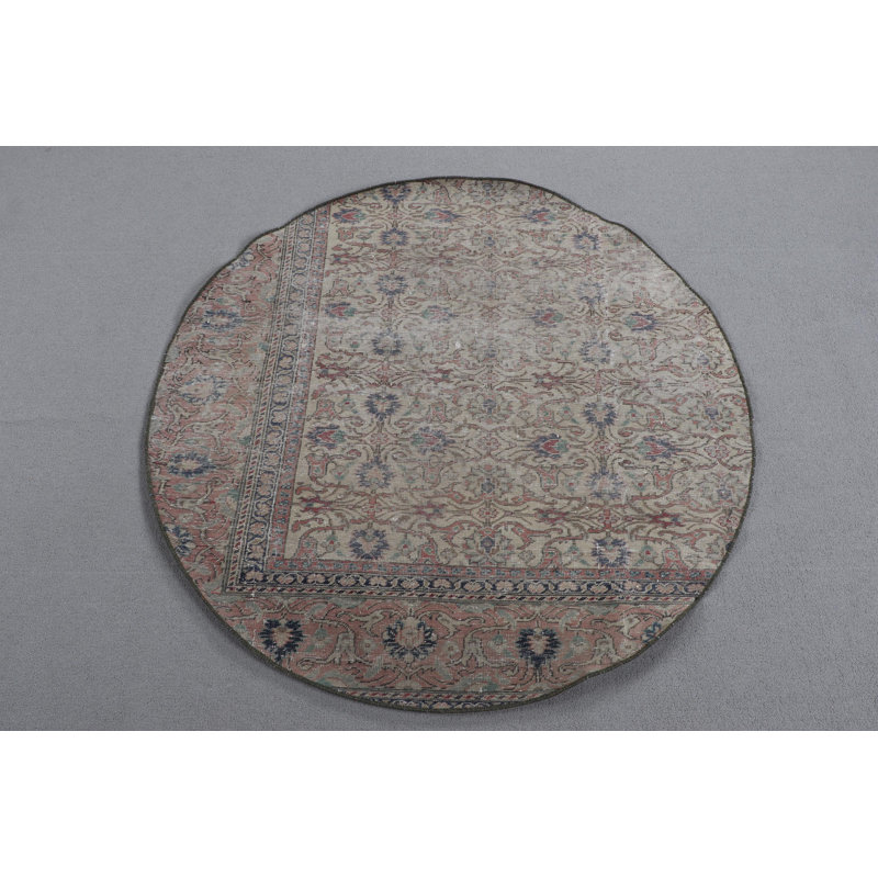 Tapis rond lavable doux d'inspiration Anatolian, idéal pour les vestibules et les petits espaces